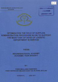 Optimization The Role Of Supplies Administration Process In KRI To Support Main Task Head Of Logistic Department At The Deployment