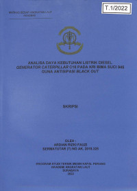 Analisa Daya Kebutuhan Listrik Generator Caterpilar C18 pada KRI Bima Suci 945 Guna Antisipasi Black Out