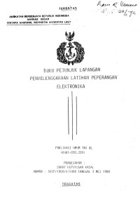 Image of Buku Petunjuk Lapangan Penyelenggaraan Latihan Peperangan Elektronika Publikasi Umum TNI AL (KUAT - 030.209) Pengesahan Surat Keputusan Kasal Nomor SKEP/1950/V/1988 Tanggal 3 Mei 1988